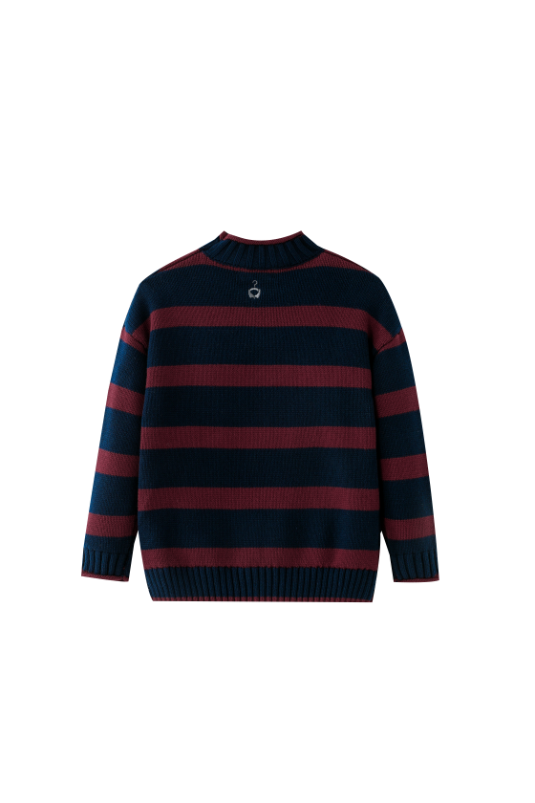 STRIPED TURTLENECK SWEATER-BURGUNDY STRIPED
