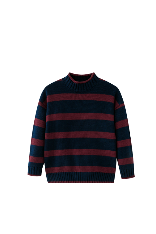 STRIPED TURTLENECK SWEATER-BURGUNDY STRIPED