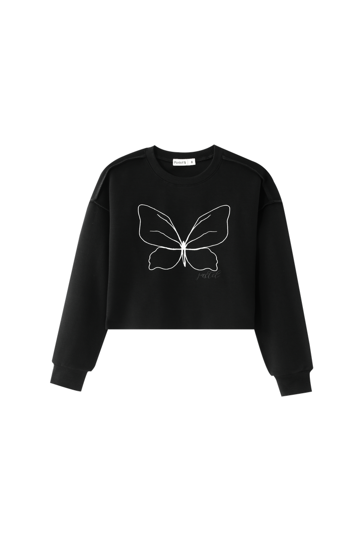 EMBROIDERED BUTTERFLY TOP-BLACK