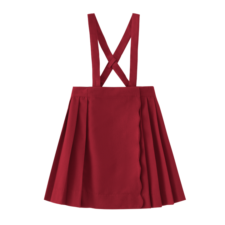 SCALLOPED SUSPENDER SKIRT-RED