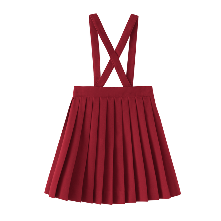 SCALLOPED SUSPENDER SKIRT-RED