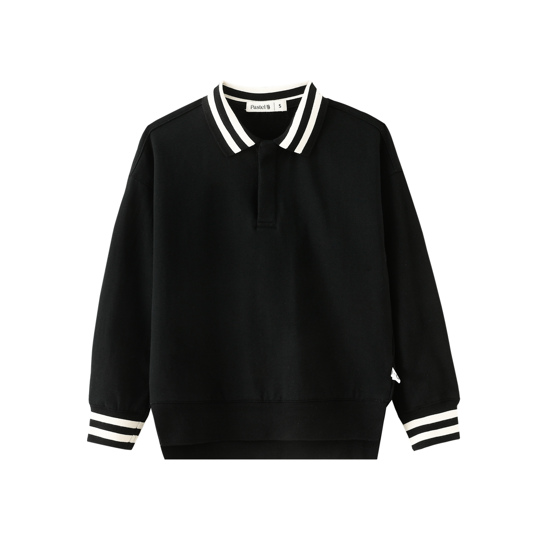 STRIPED COLLAR POLO-BLACK