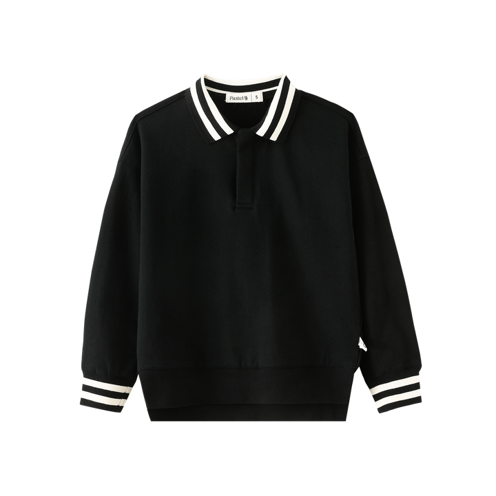 STRIPED COLLAR POLO-BLACK