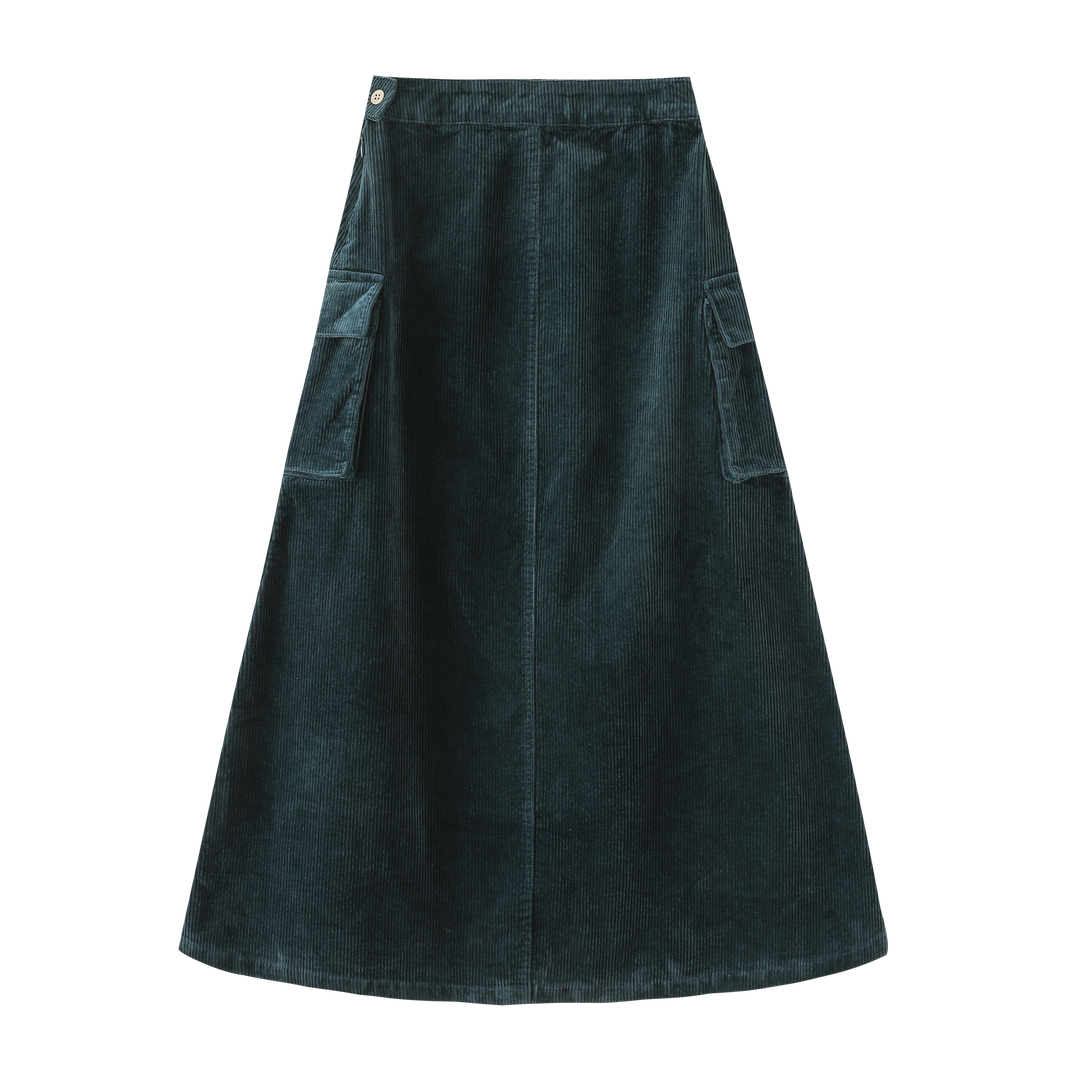 CORDUROY SKIRT WITH SIDE POCKETS-TEAL