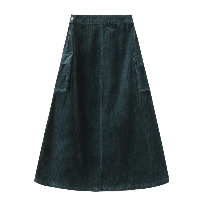 CORDUROY SKIRT WITH SIDE POCKETS-TEAL