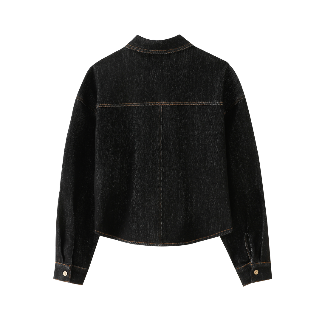 TEEN TOPSTITCHED SHIRT-BLACK DENIM