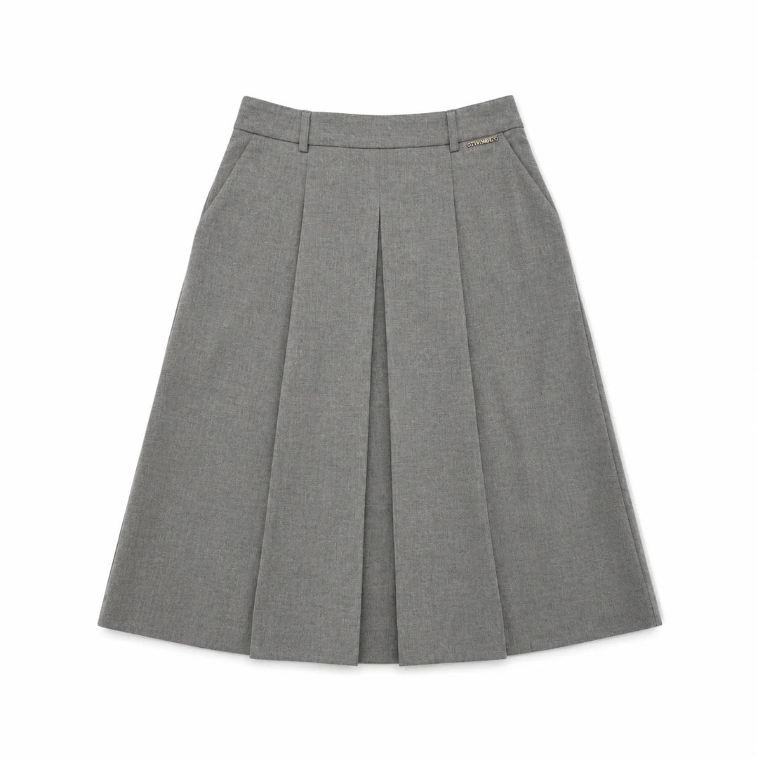 262GJ2187 LONG SKIRT CON PIEGHE - MEDIUM GREY MELANGE