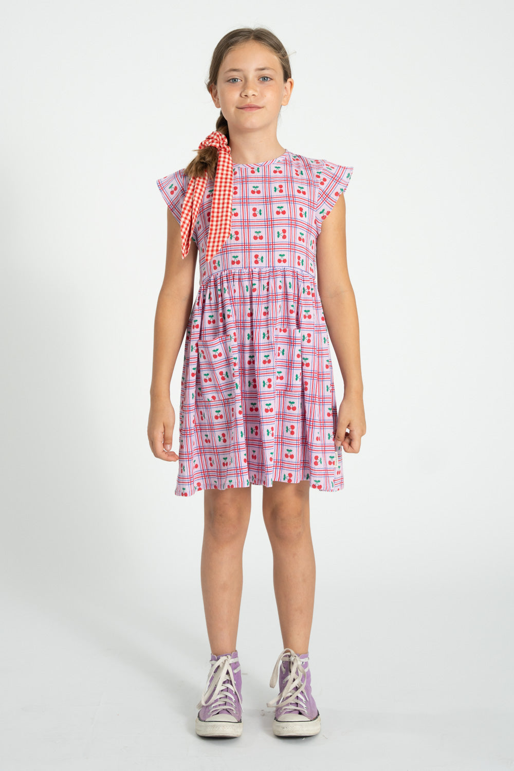 SS26.MN2612-SHORT DRESS LILAC W/ CHERRIES ALL OVER