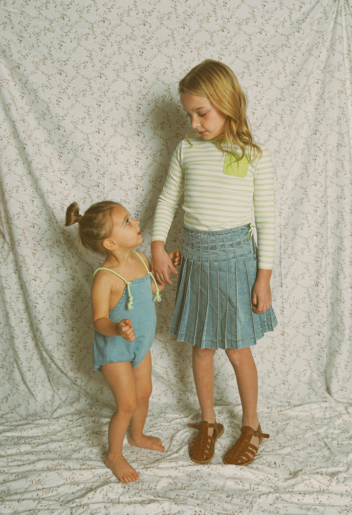 C-18850-Rope Zipper Pleat Skirt-LT Blue Denim