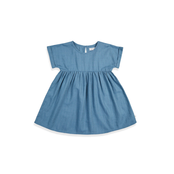 BNG24M13003-Blue Linen Blend Roll Up Dress