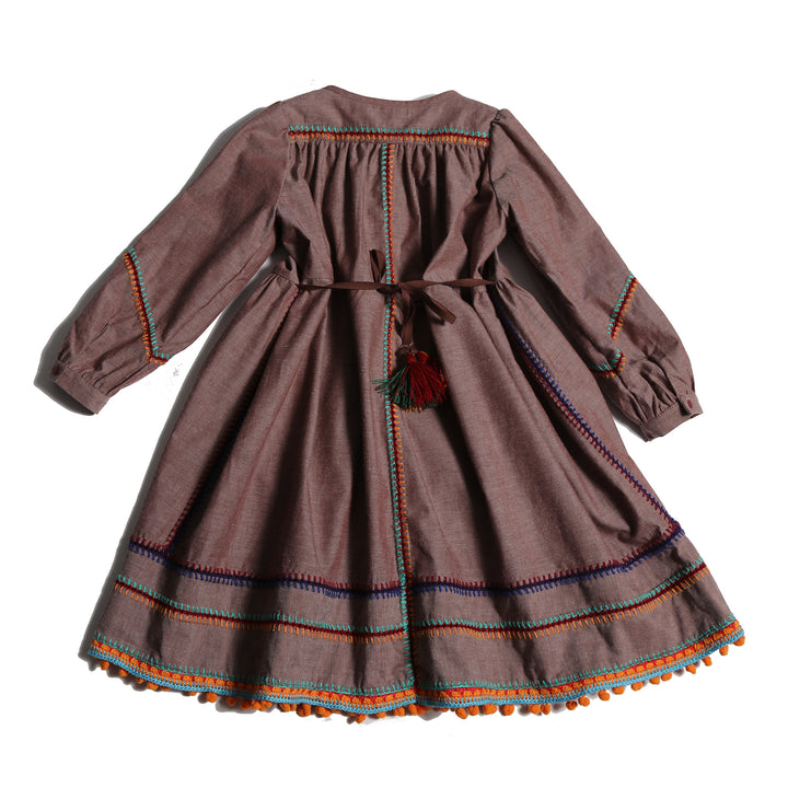 DR327S-MAYA EMBROIDERED PEASANT FROCK-RAISIN