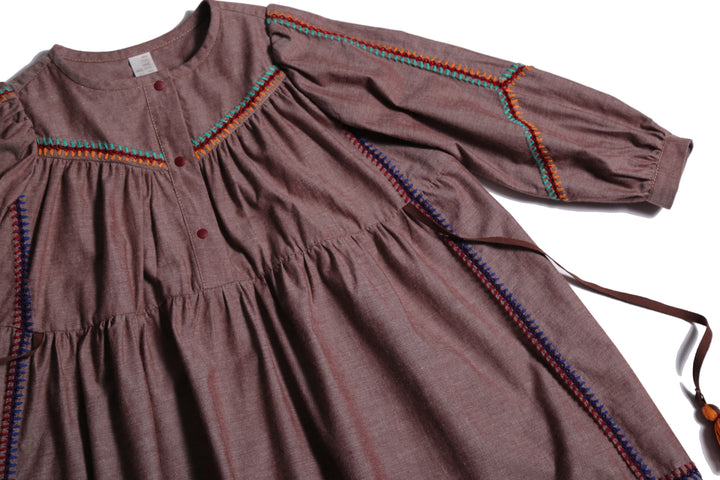 DR327S-MAYA EMBROIDERED PEASANT FROCK-RAISIN