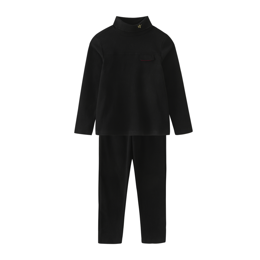 EMBROIDERED CROWN ROBE SET-BLACK