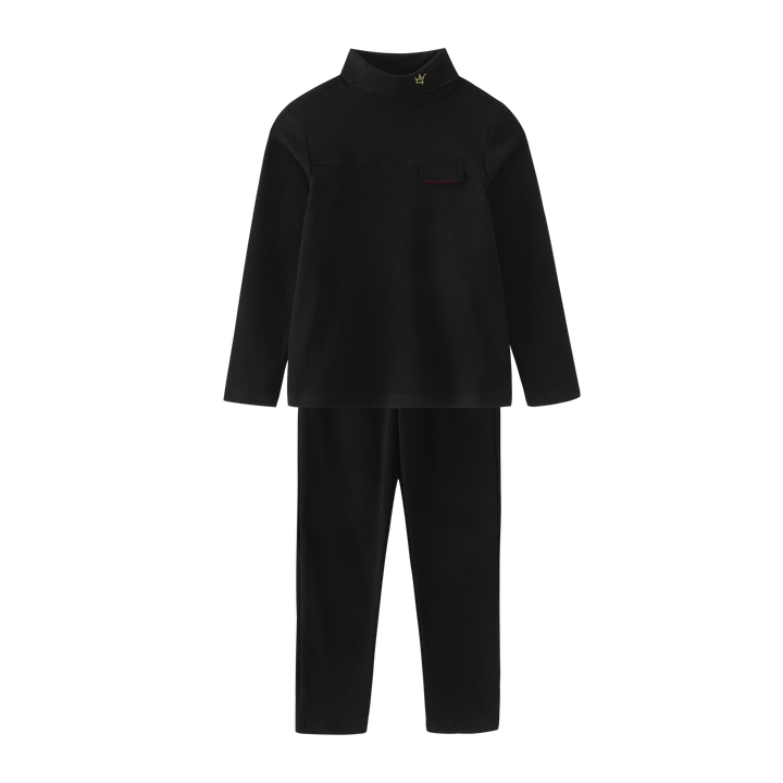 EMBROIDERED CROWN ROBE SET-BLACK