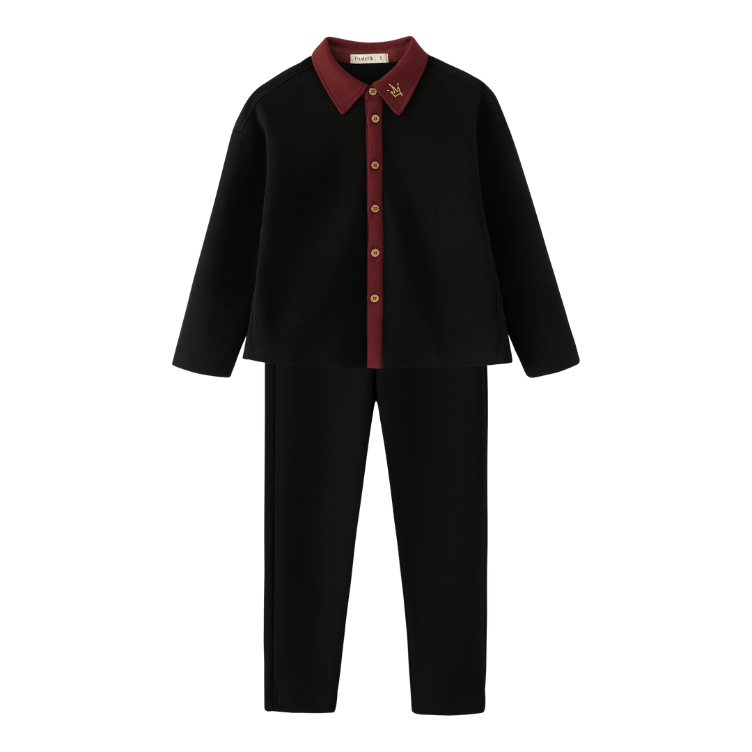 BUTTON DOWN ROBE SET-BLACK