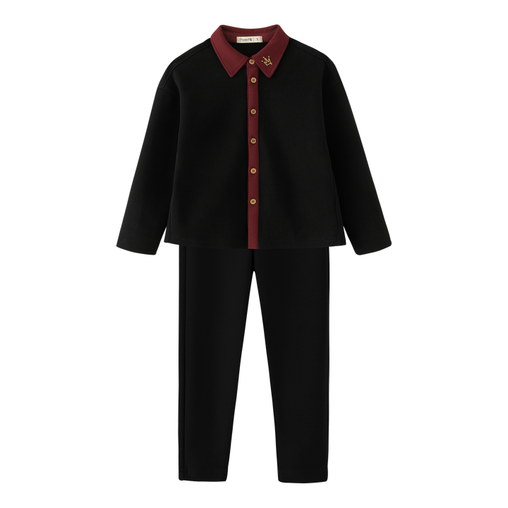 BUTTON DOWN ROBE SET-BLACK