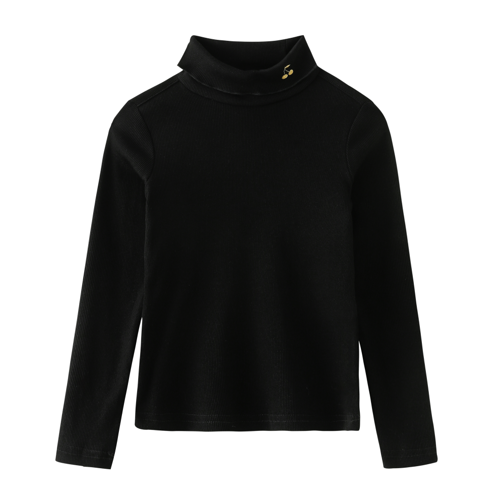CHERRY EMBROIDERED TURTLENECK-BLACK