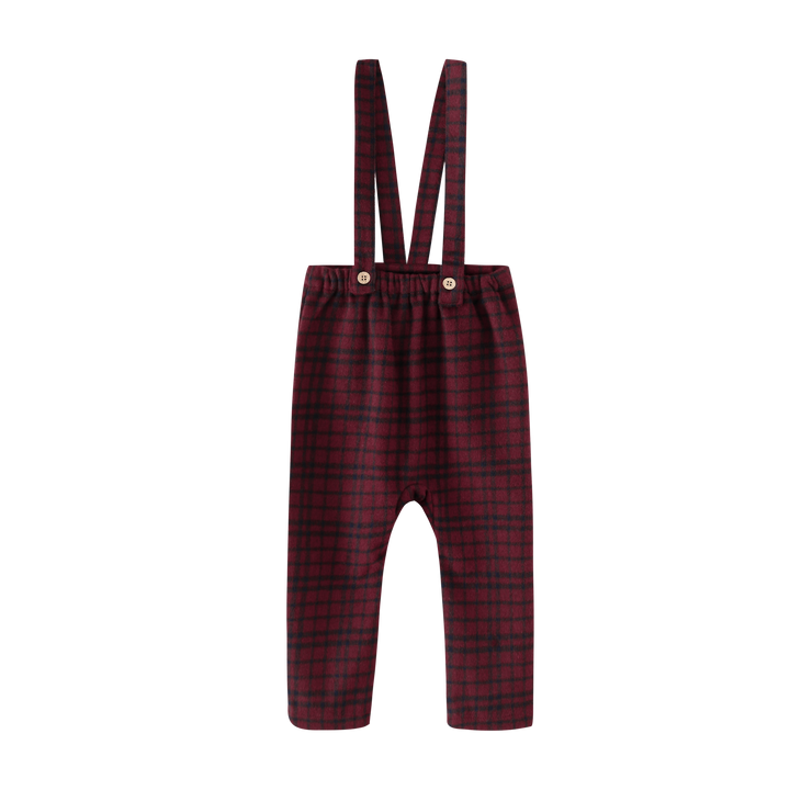 PLAID SUSPENDER PANTS-BURGUNDY PLAID MBB802