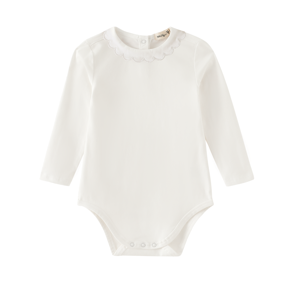 SCALLOPED COLLAR ONESIE-WHITE