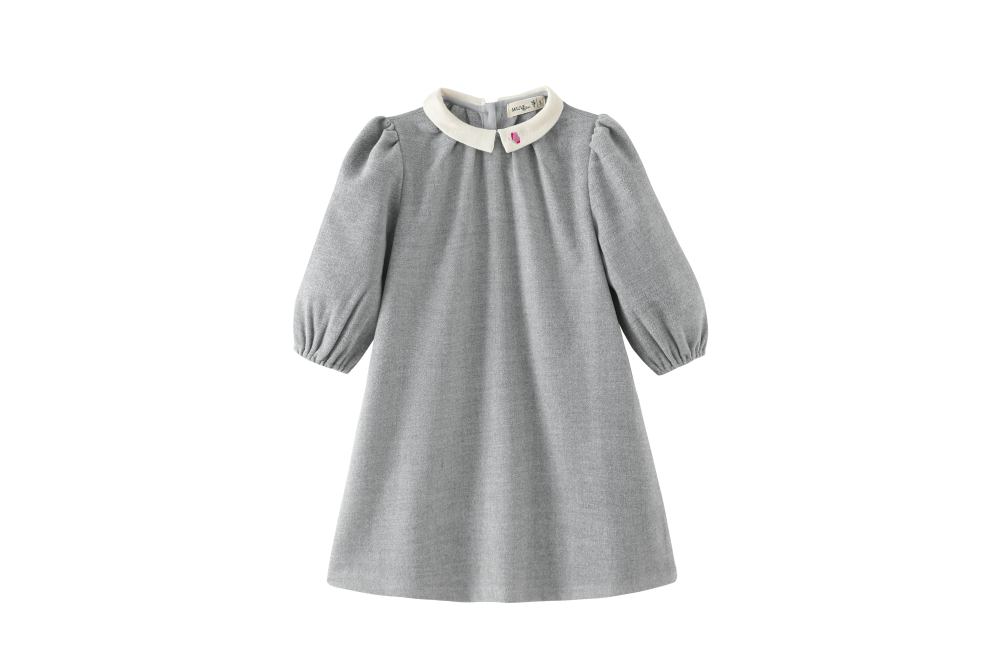 TUCKED DRESS WITH COLLAR-GREY