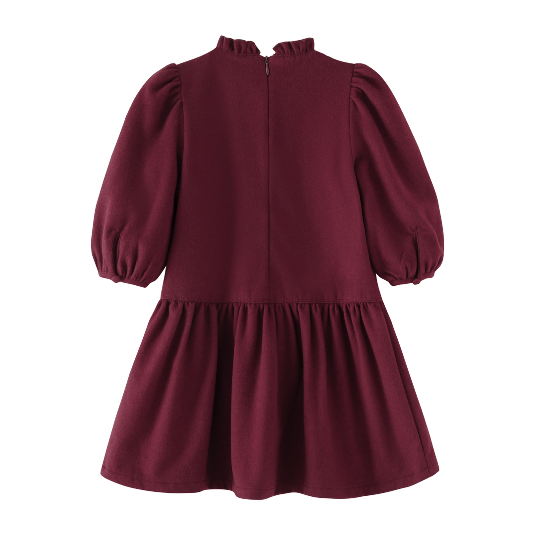 PUFFED SLEEVE DRESS-BURGUNDY