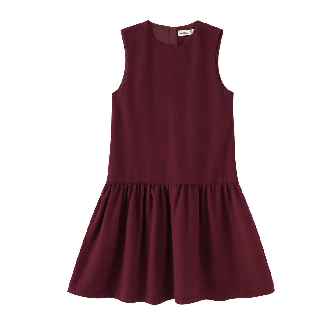 DROP WAISTED MIDI JUMPER-BURGUNDY