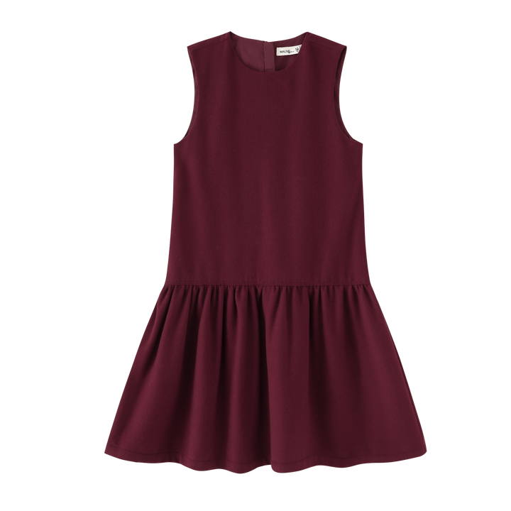 DROP WAISTED MIDI JUMPER-BURGUNDY
