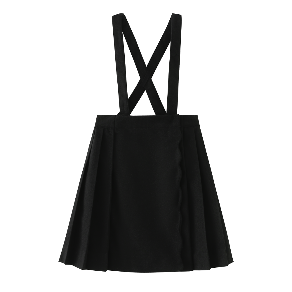 SCALLOPED SUSPENDER SKIRT-BLACK
