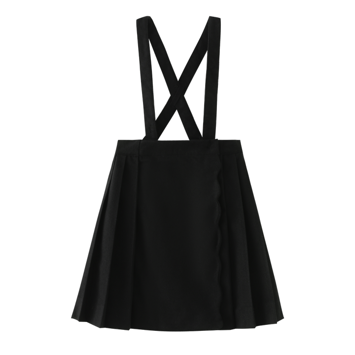 SCALLOPED SUSPENDER SKIRT-BLACK