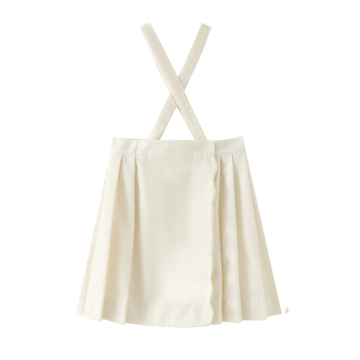 SCALLOPED SUSPENDER SKIRT-CREAM