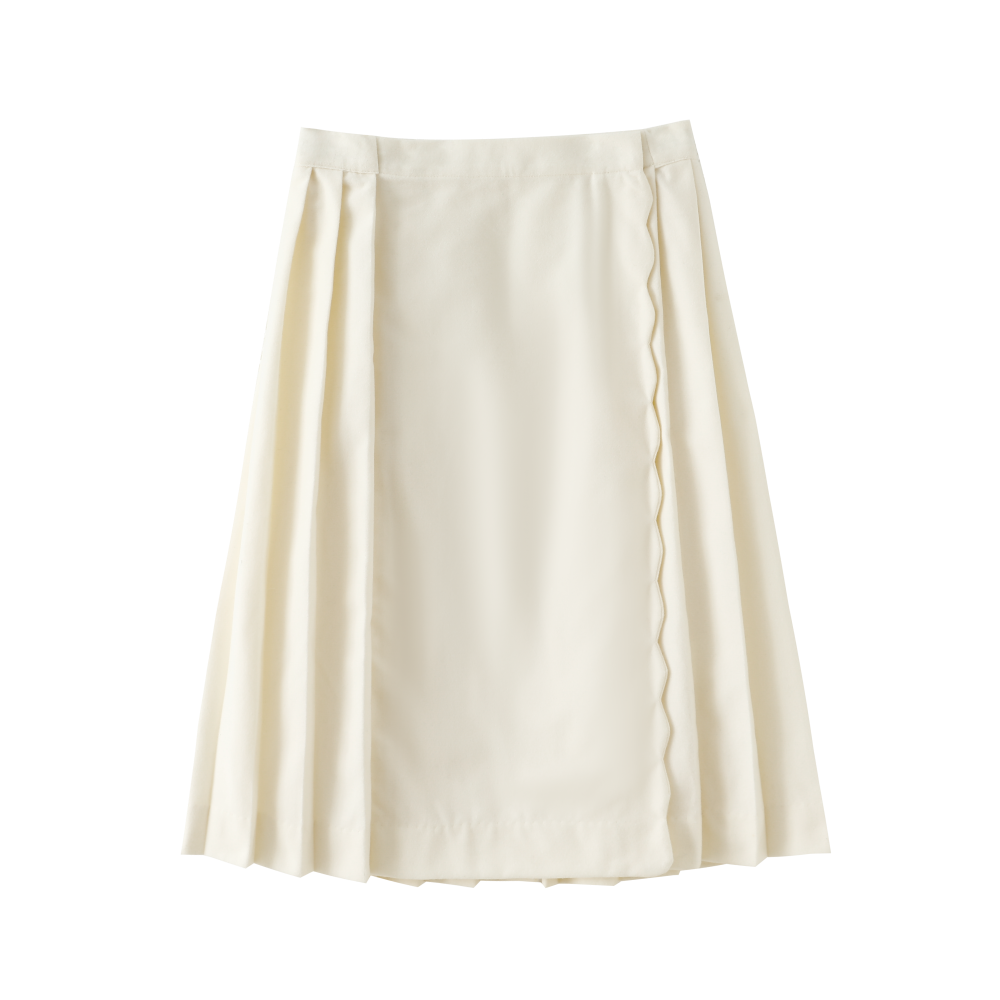 SCALLLOPED WOOL SKIRT-CREAM