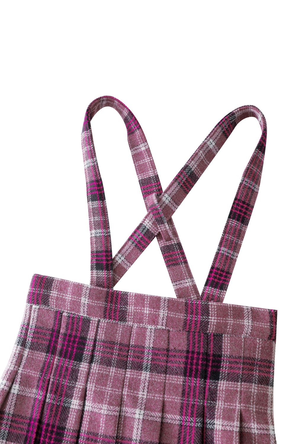 PLAID PLEATED SUSPENDER SKIRT-MAGENTA PLAID
