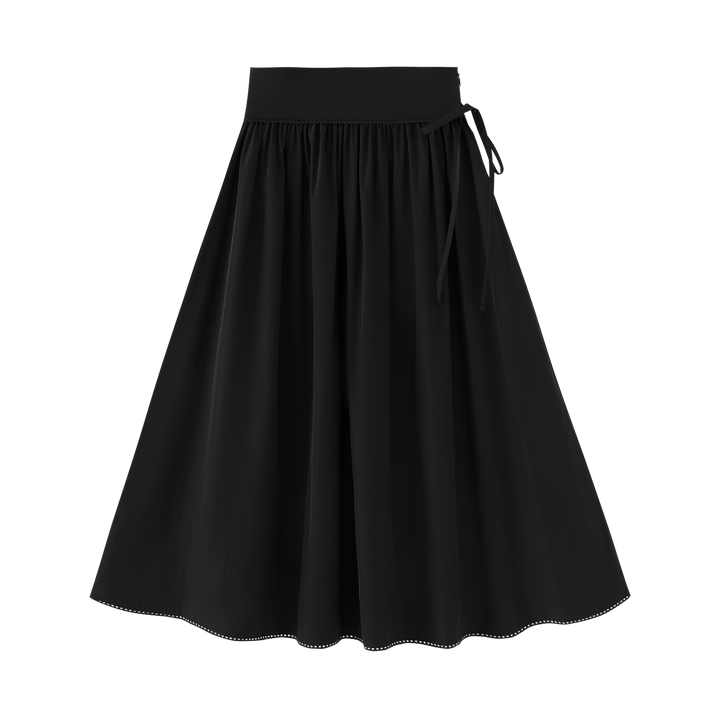 TAFFETA GATHERED SKIRT WITH BOW-BLACK