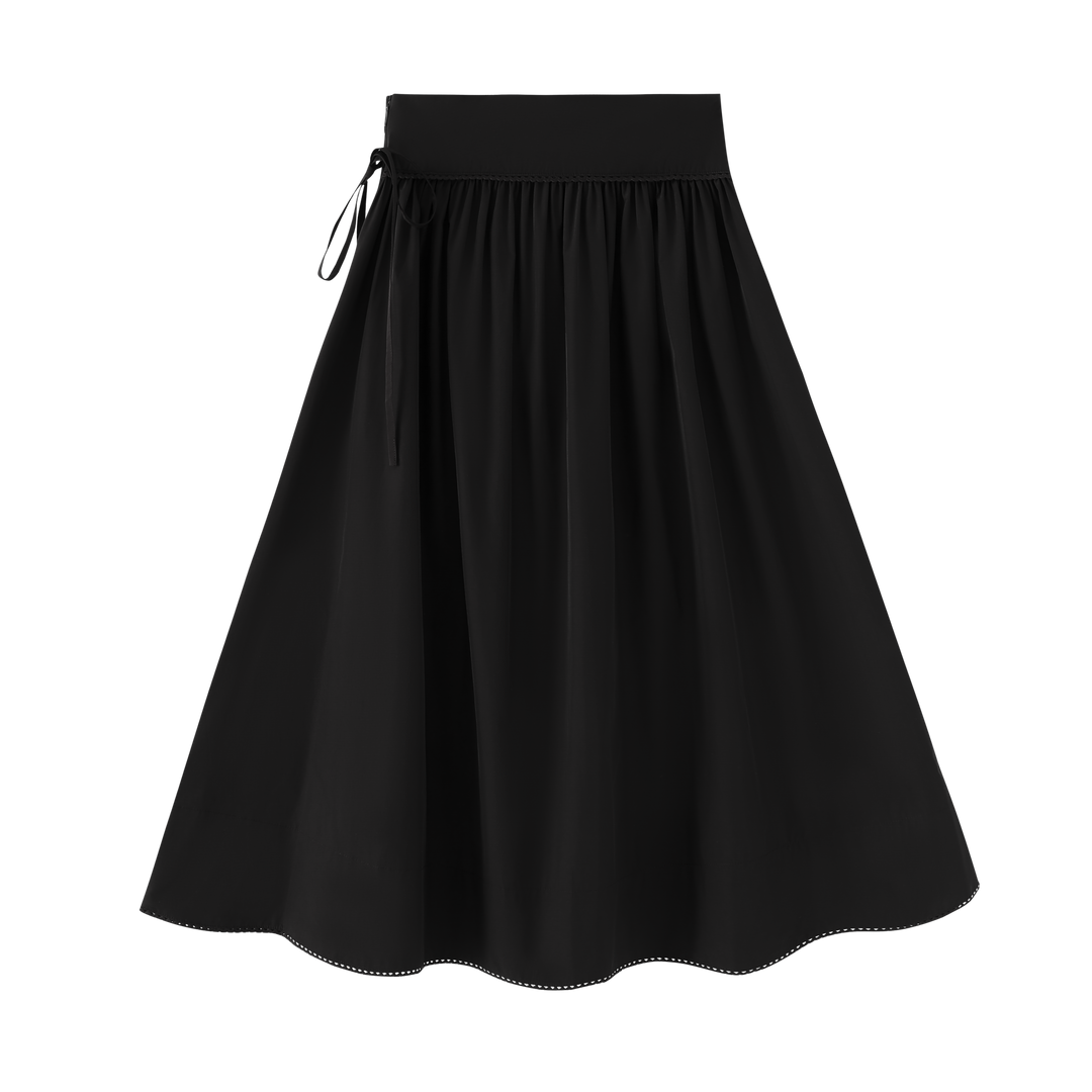 TAFFETA GATHERED SKIRT WITH BOW-BLACK