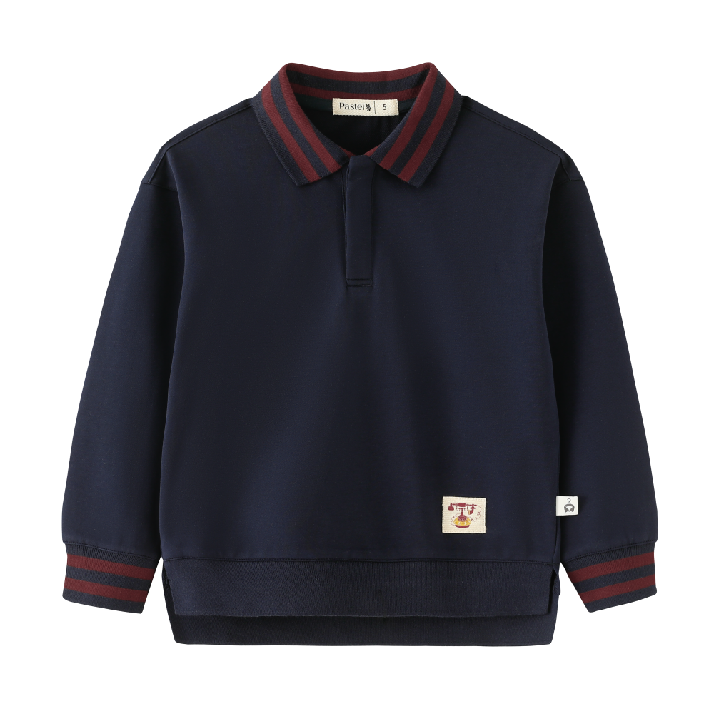 STRIPED COLLAR POLO-NAVY