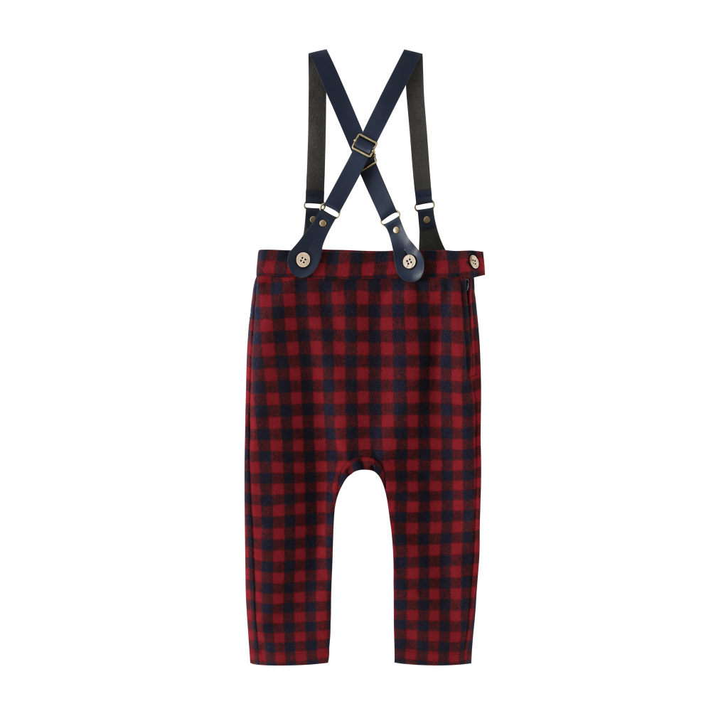 PLAID SUSPENDER PANTS-BURGUNDY PLAID WBU802