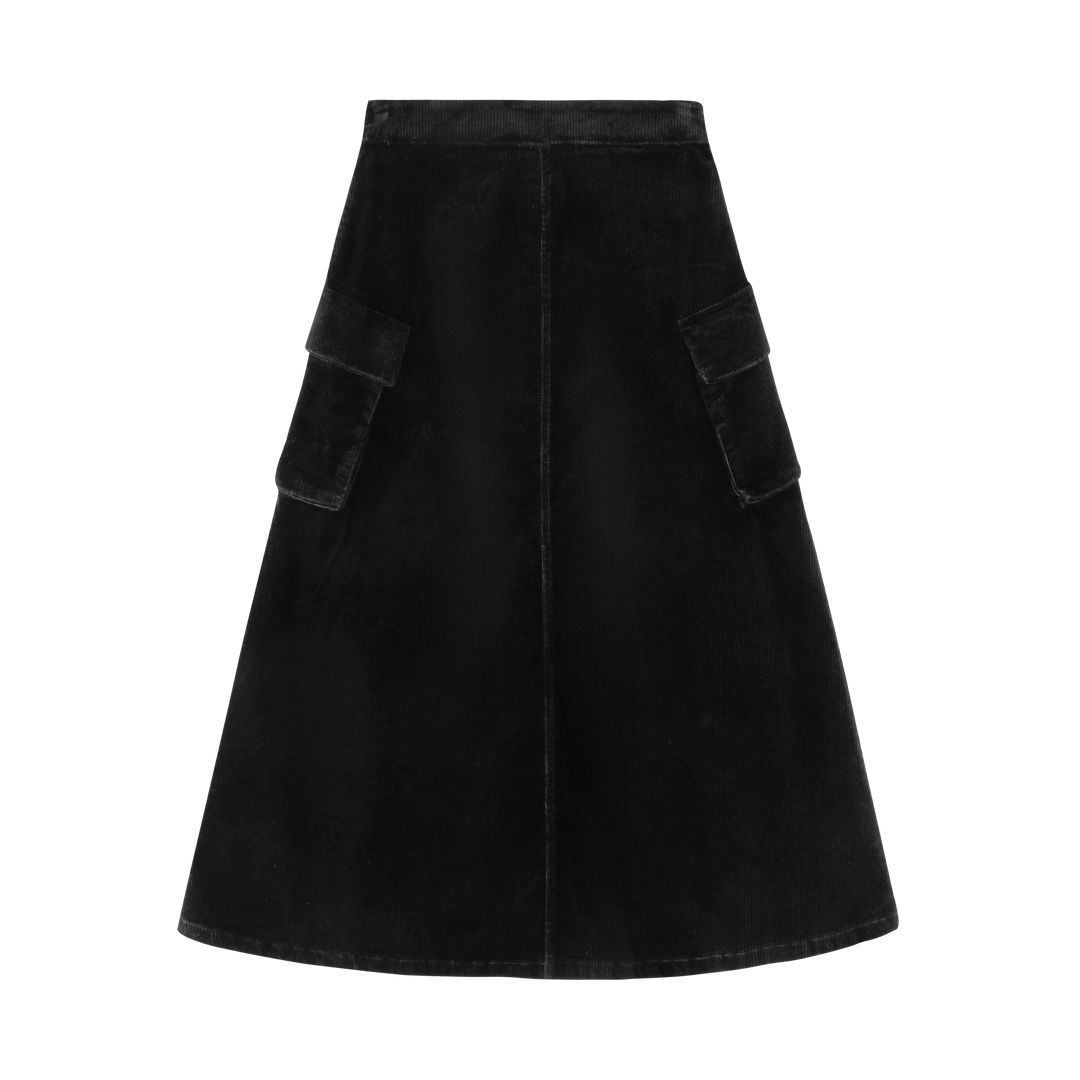CORDUROY SKIRT WITH SIDE POCKETS-BLACK