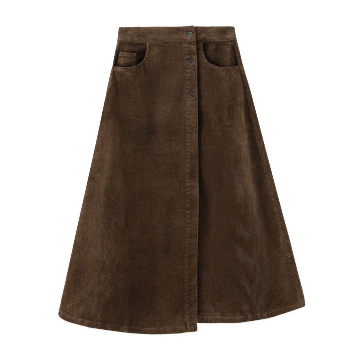 BUTTON DOWN CORDUROY SKIRT-BROWN
