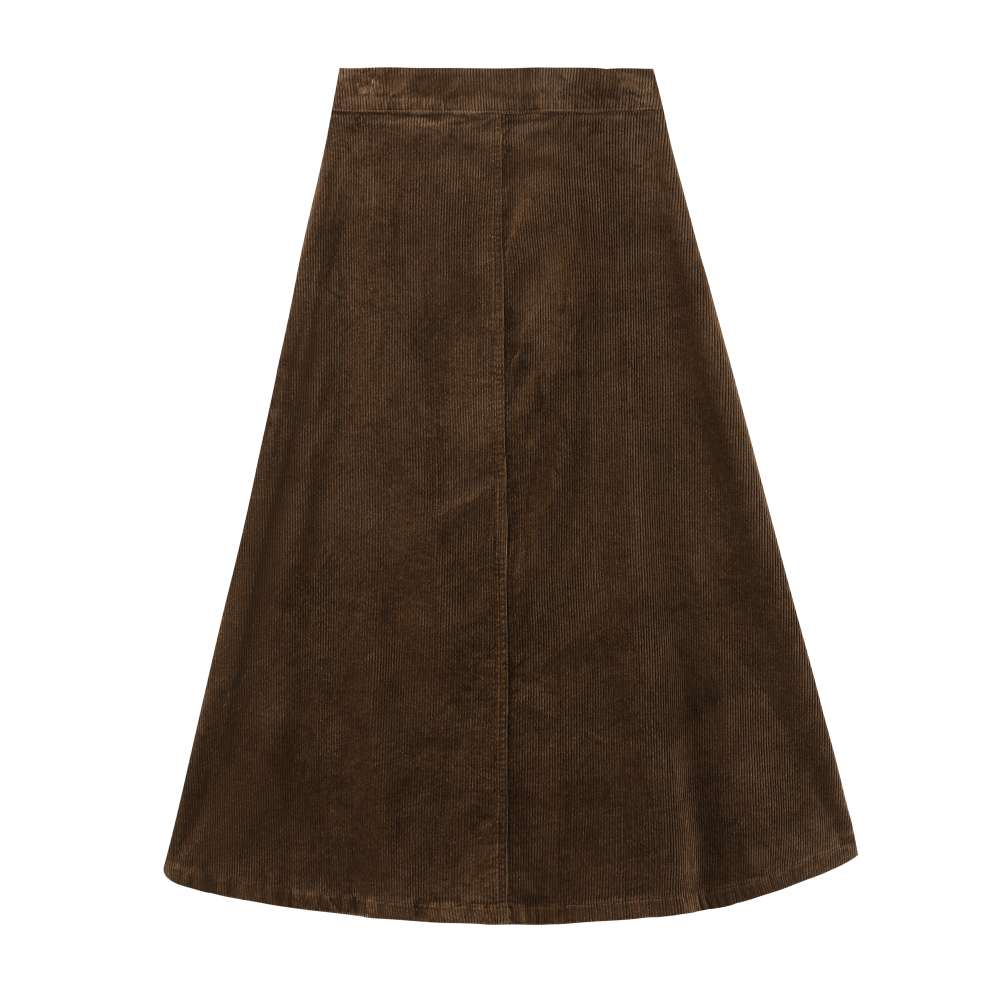 BUTTON DOWN CORDUROY SKIRT-BROWN