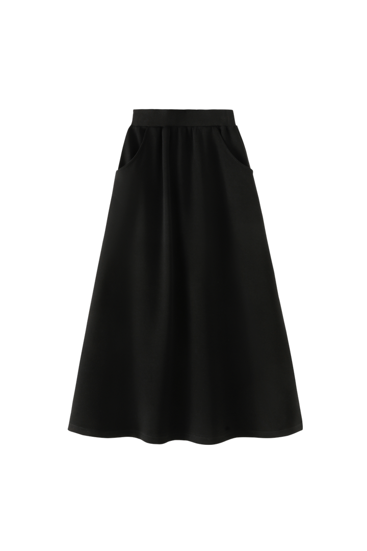 MIDI SKIRT WITH SIDE POCKETS-BLACK