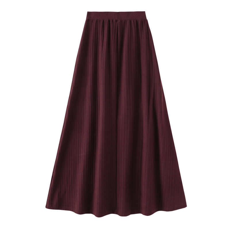 RIBBED MAXI SKIRT-BURGUNDY