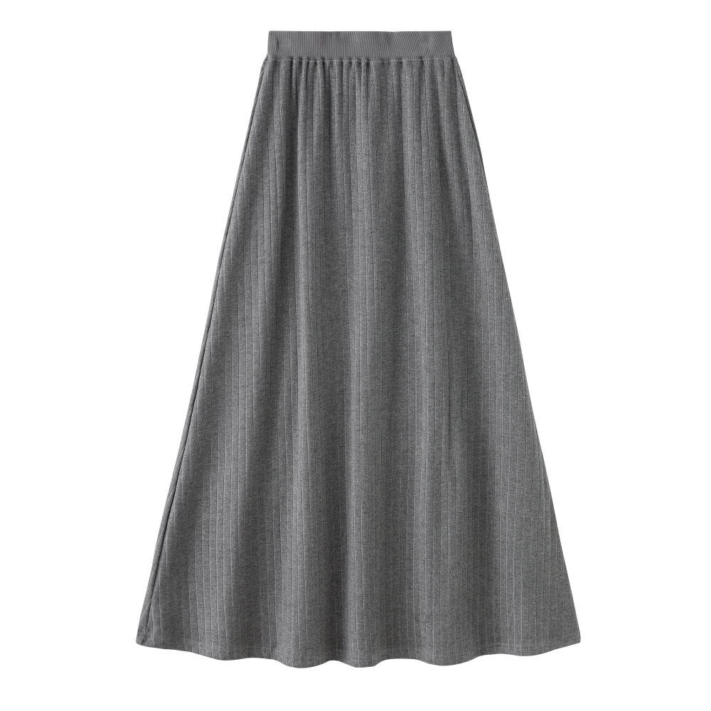 RIBBED MAXI SKIRT-GREY