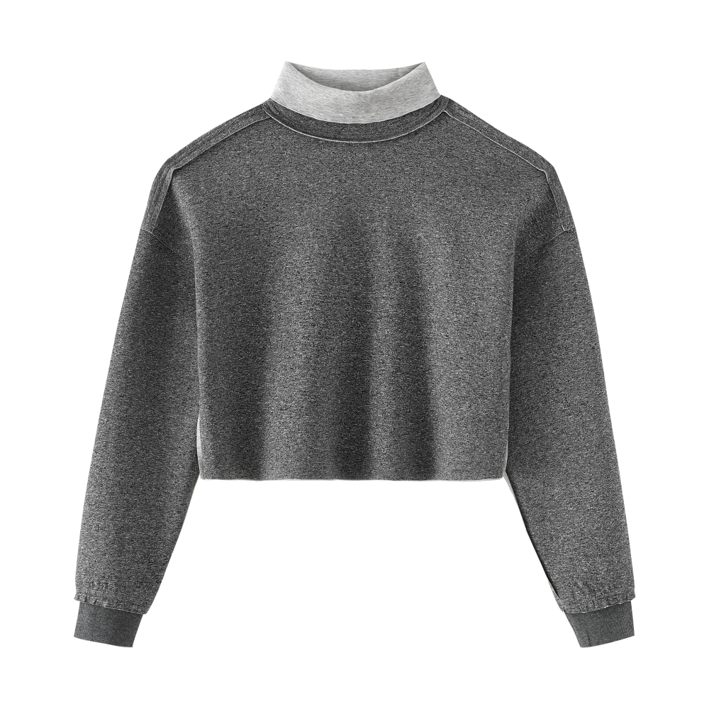 DROP SHOULDER TURTLENECK SWEATSHIRT-GREY