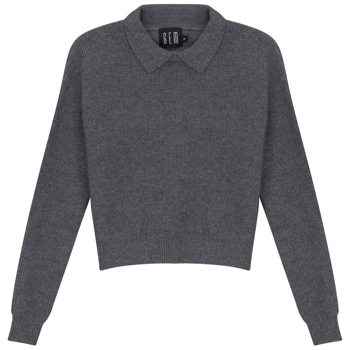 G758-CREW NECK SWEATER WITH COLLAR-GREY