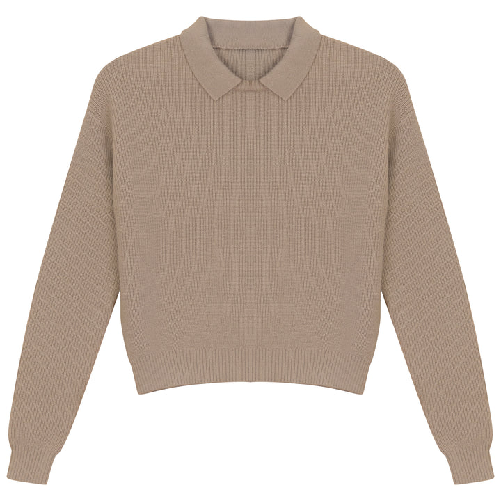 G758-CREW NECK SWEATER WITH COLLAR-OAT