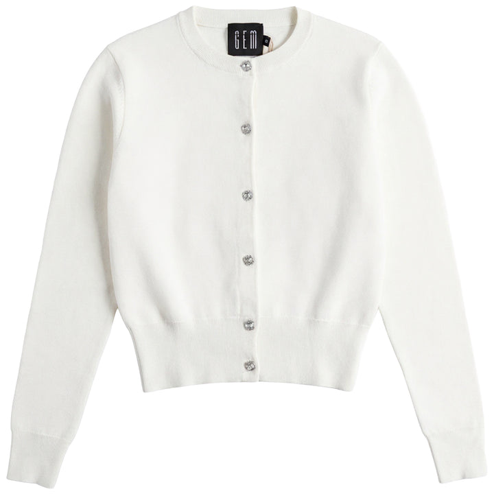 G852 RHINESTONE BUTTON CARDIGAN-WHITE