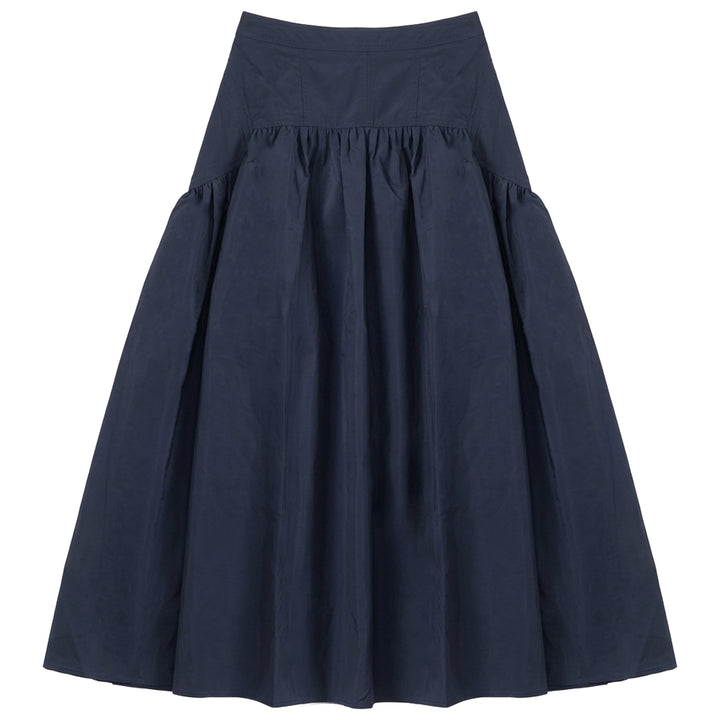 G862 LOW CUT FULL TAFFETA SKIRT-NAVY