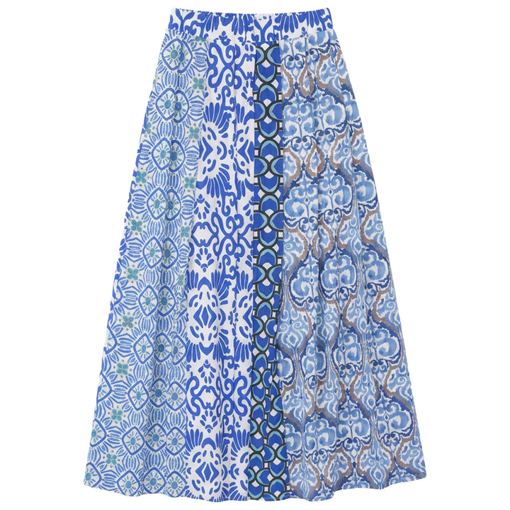 G867 PLEATED PRINTED SKIRT-ROYAL BLUE