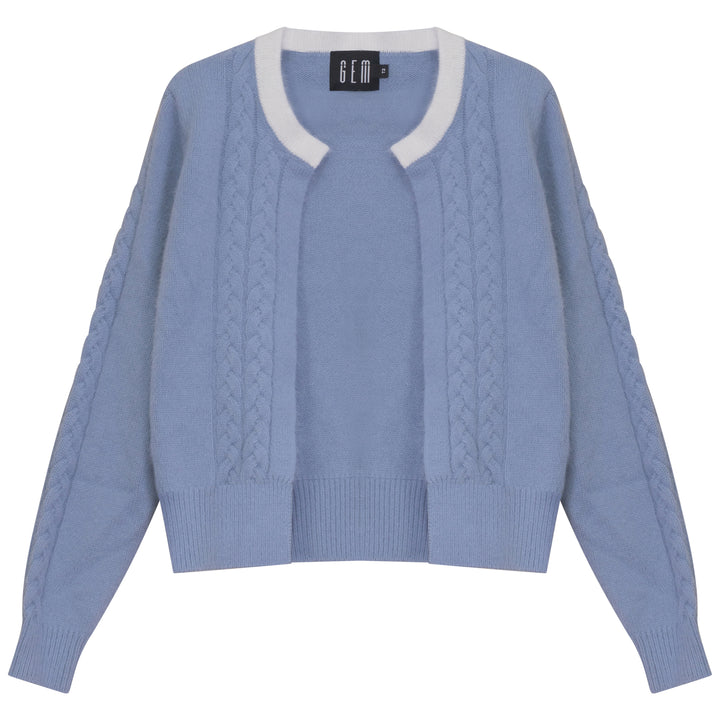 G950 MOHAIR CABLE SWEATER SET-BLUE