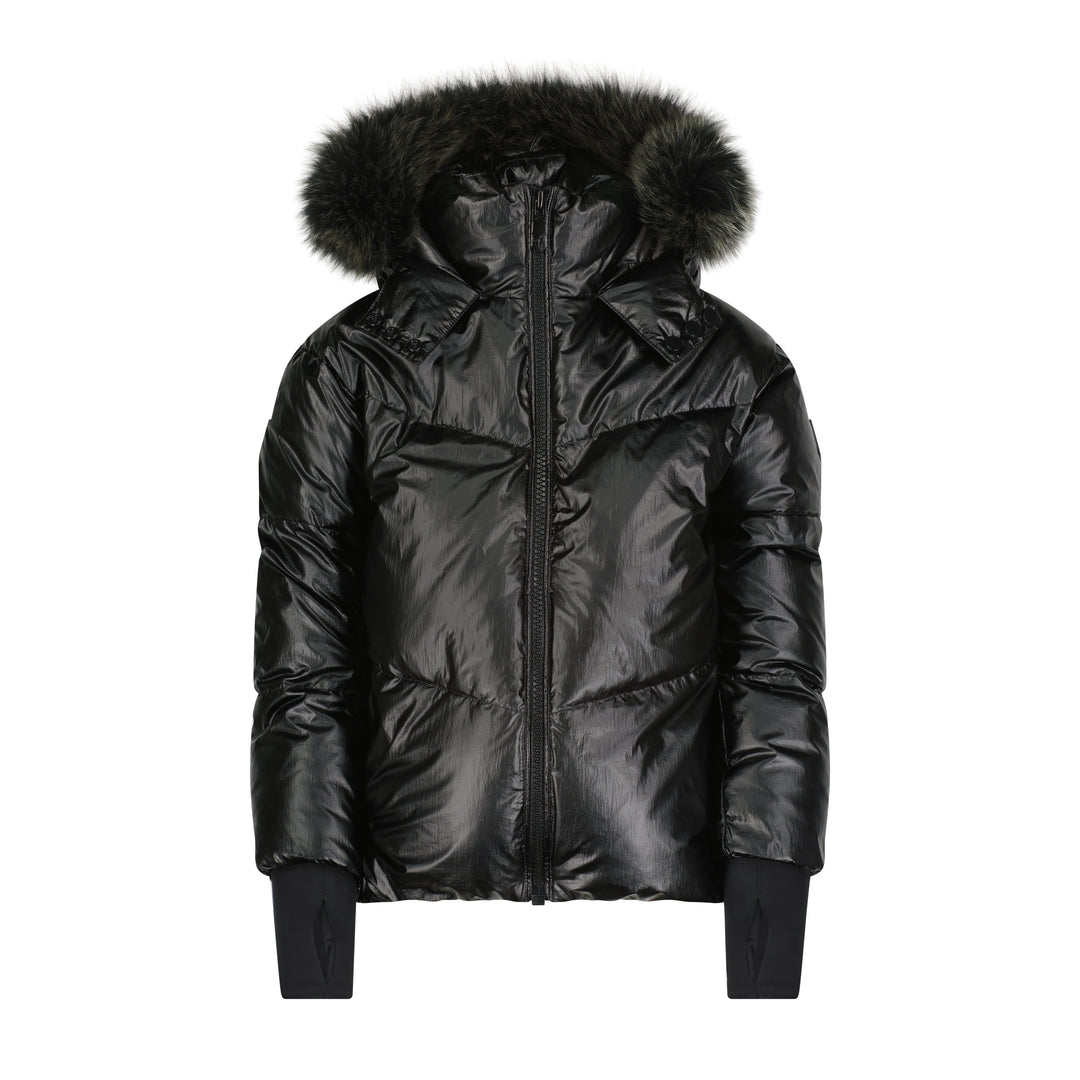 GBGT26-BLACK SHINE PUFFER-FUR W/GREEN TIPS